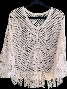Delicate Cream Crochet V-Neck Cover Up.
